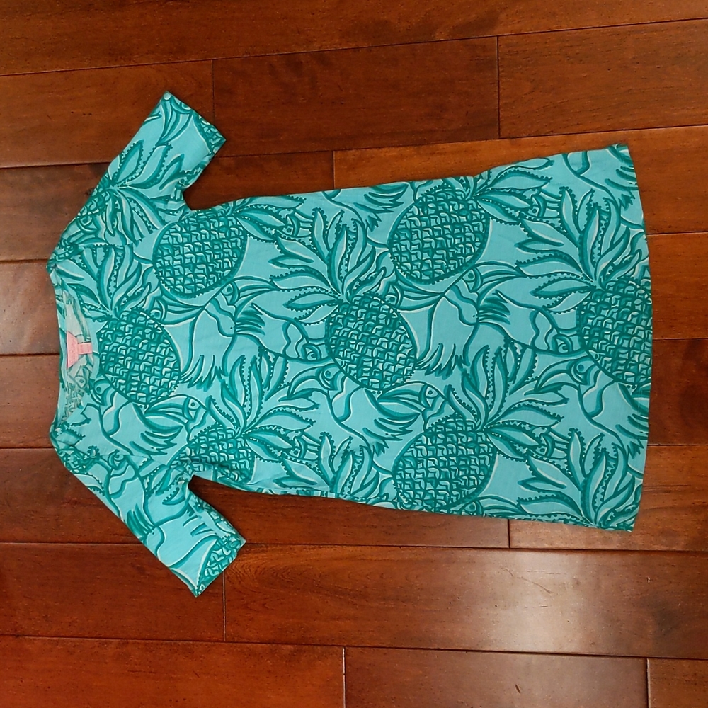 Lilly Pulitzer Cotton Pineapple Toucan Print Short Sleeve Dress XL 12-14